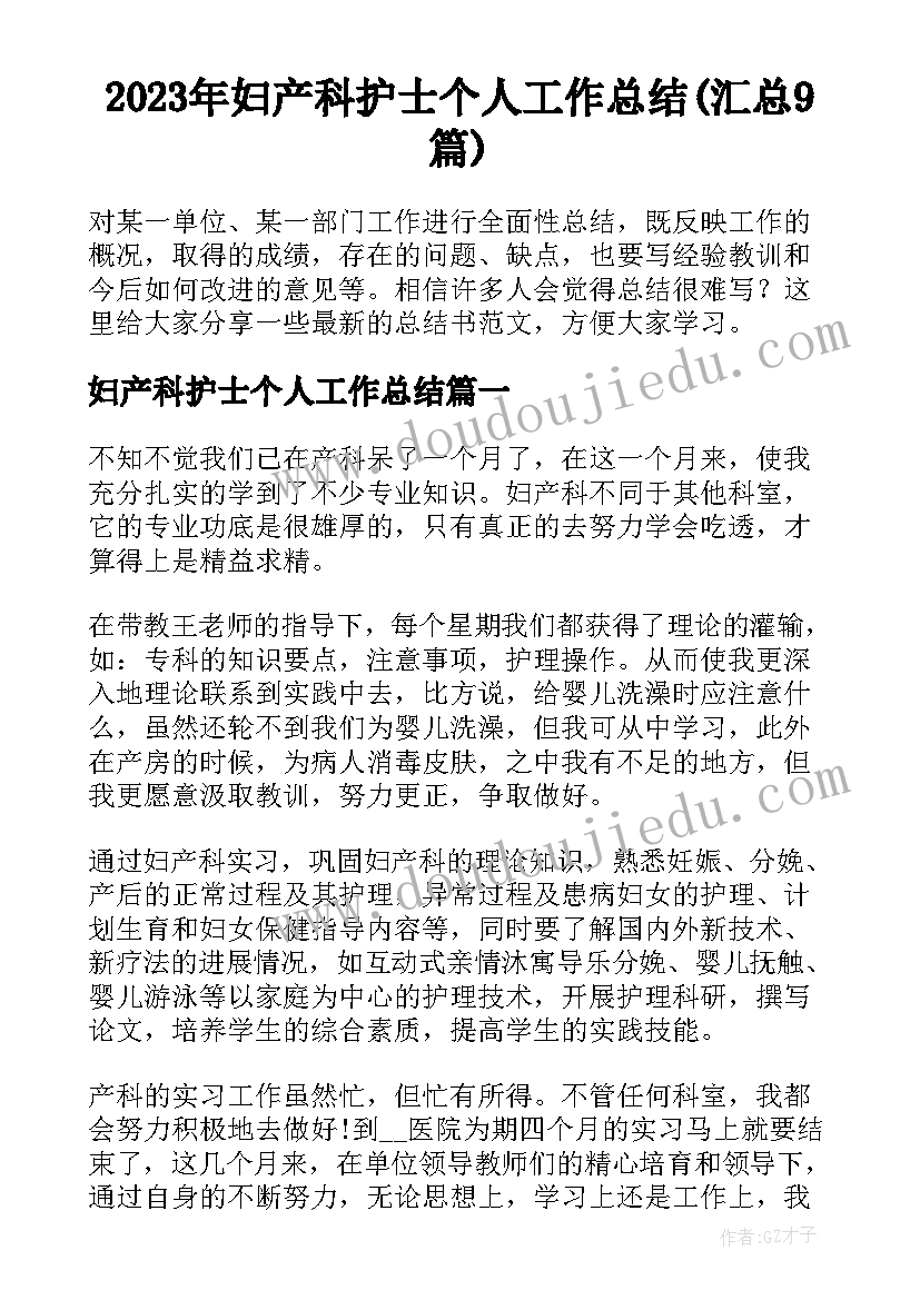 2023年妇产科护士个人工作总结(汇总9篇)