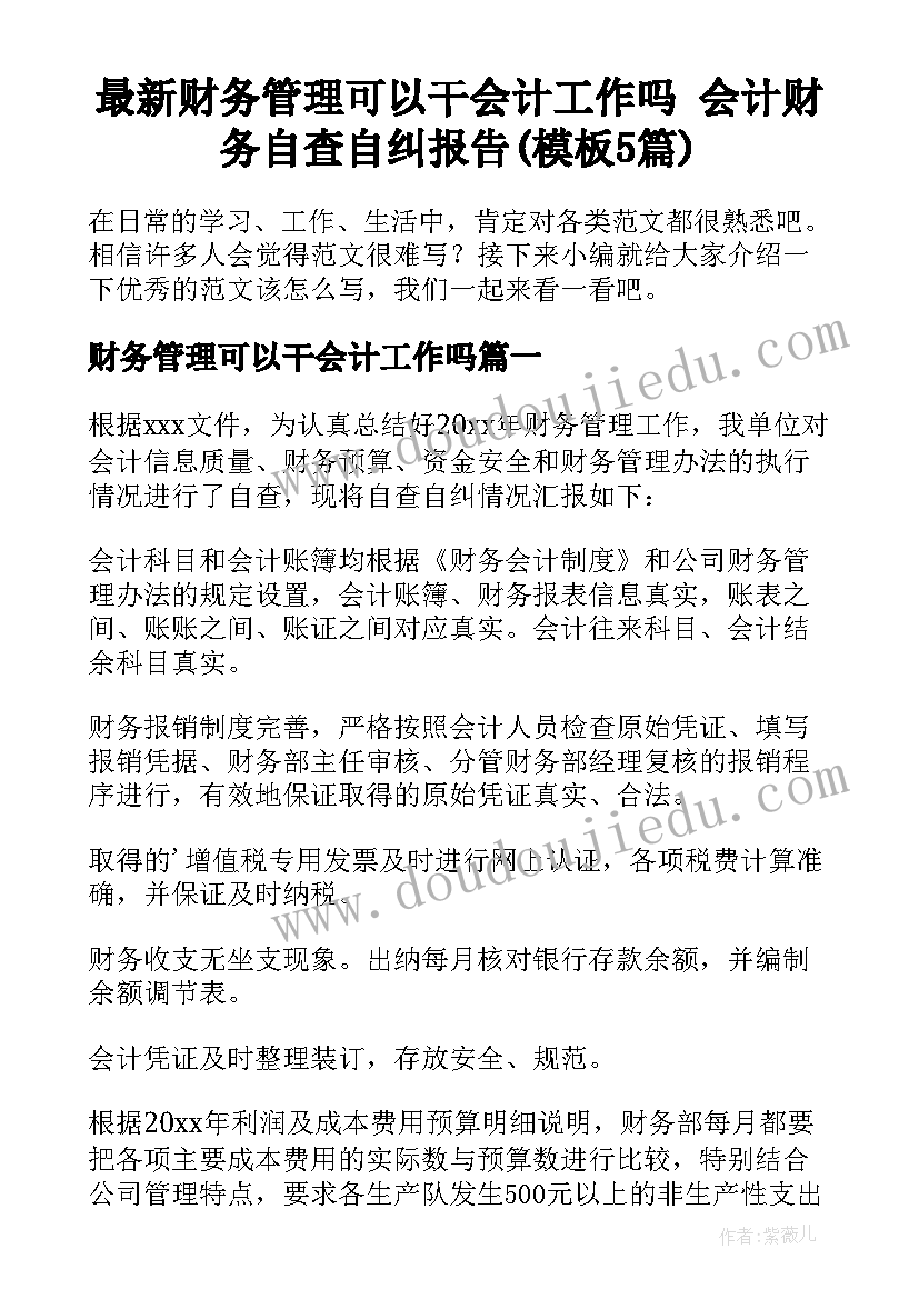 最新财务管理可以干会计工作吗 会计财务自查自纠报告(模板5篇)