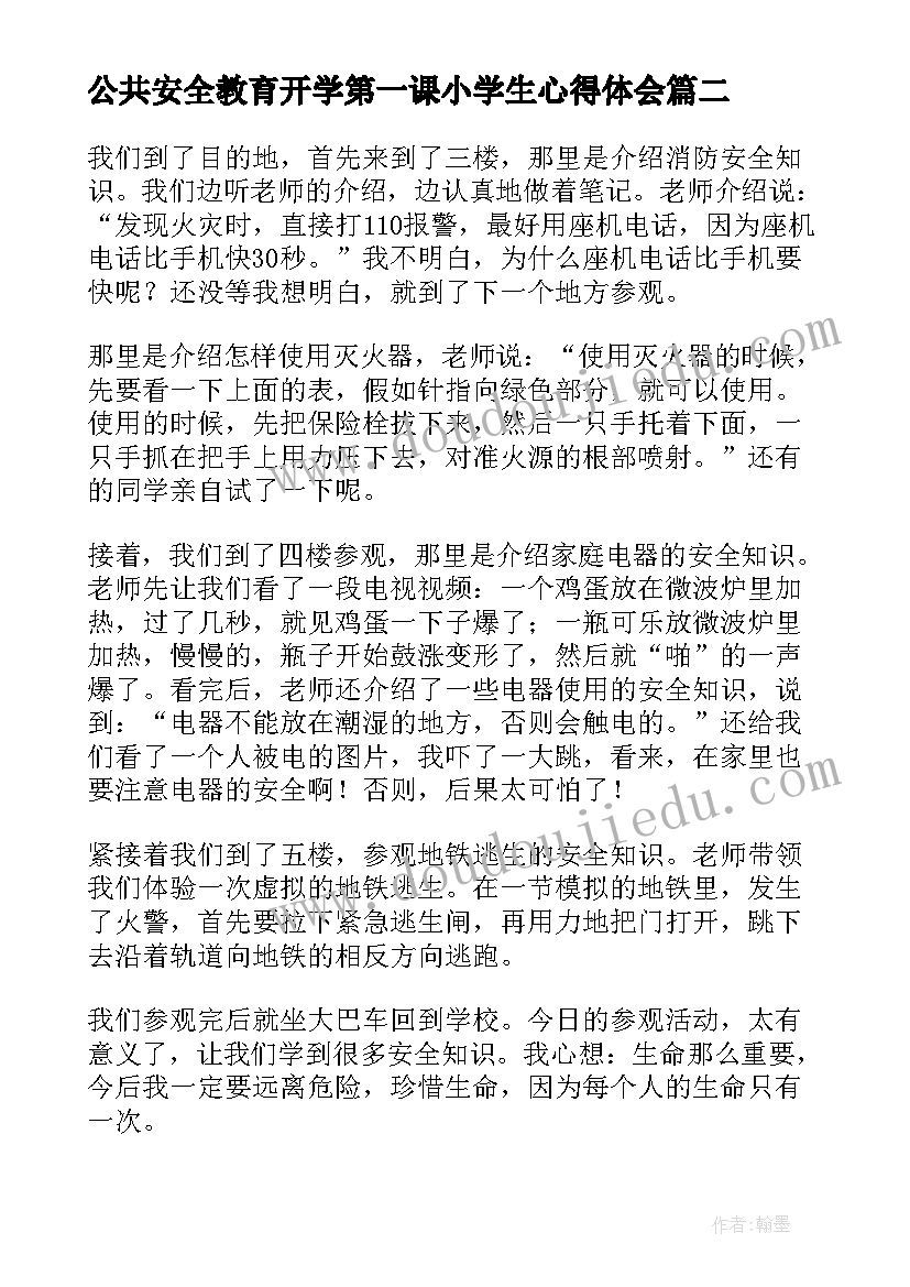 2023年公共安全教育开学第一课小学生心得体会 公共安全教育开学第一课心得体会(模板7篇)