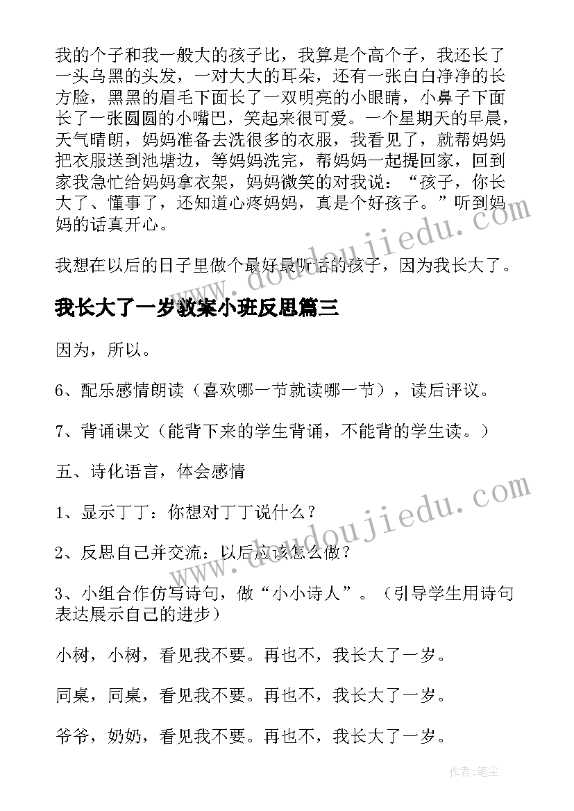 最新我长大了一岁教案小班反思(实用5篇)