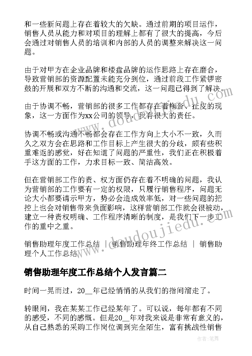 销售助理年度工作总结个人发言 销售助理年度工作总结个人(精选9篇)