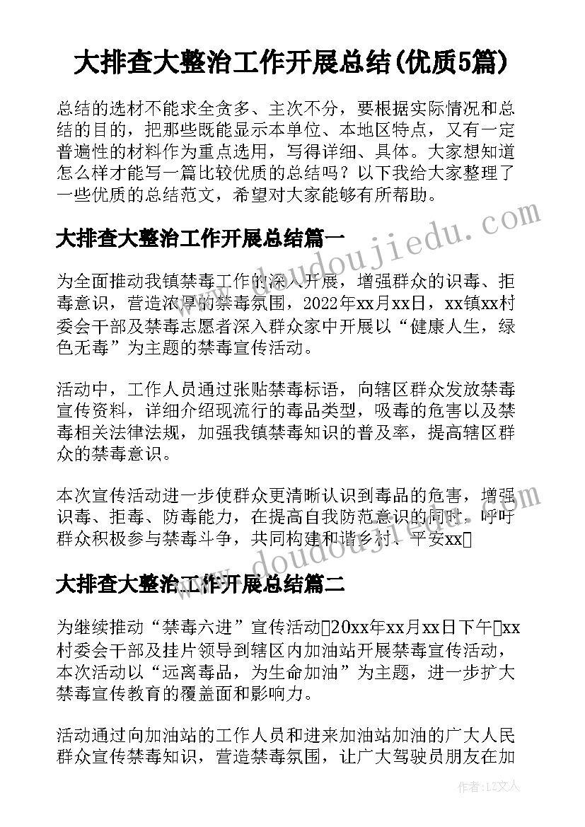 大排查大整治工作开展总结(优质5篇)