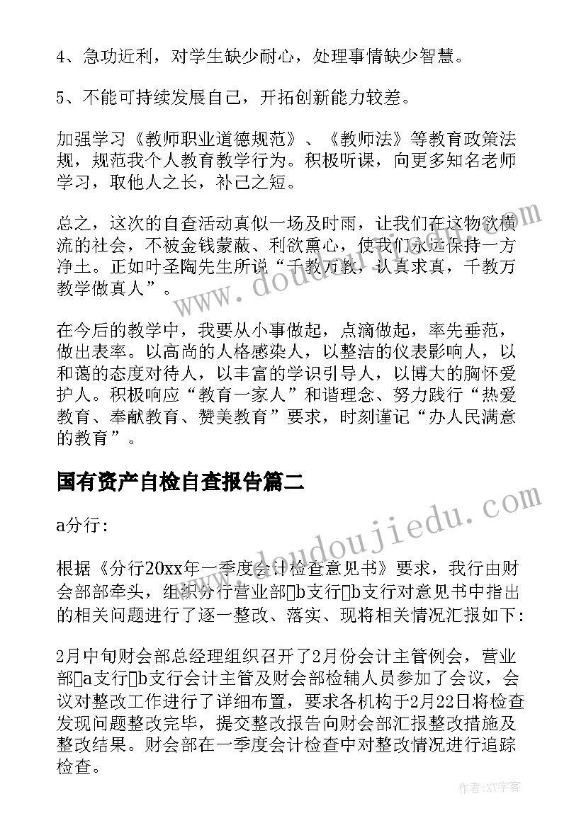 国有资产自检自查报告(大全6篇)