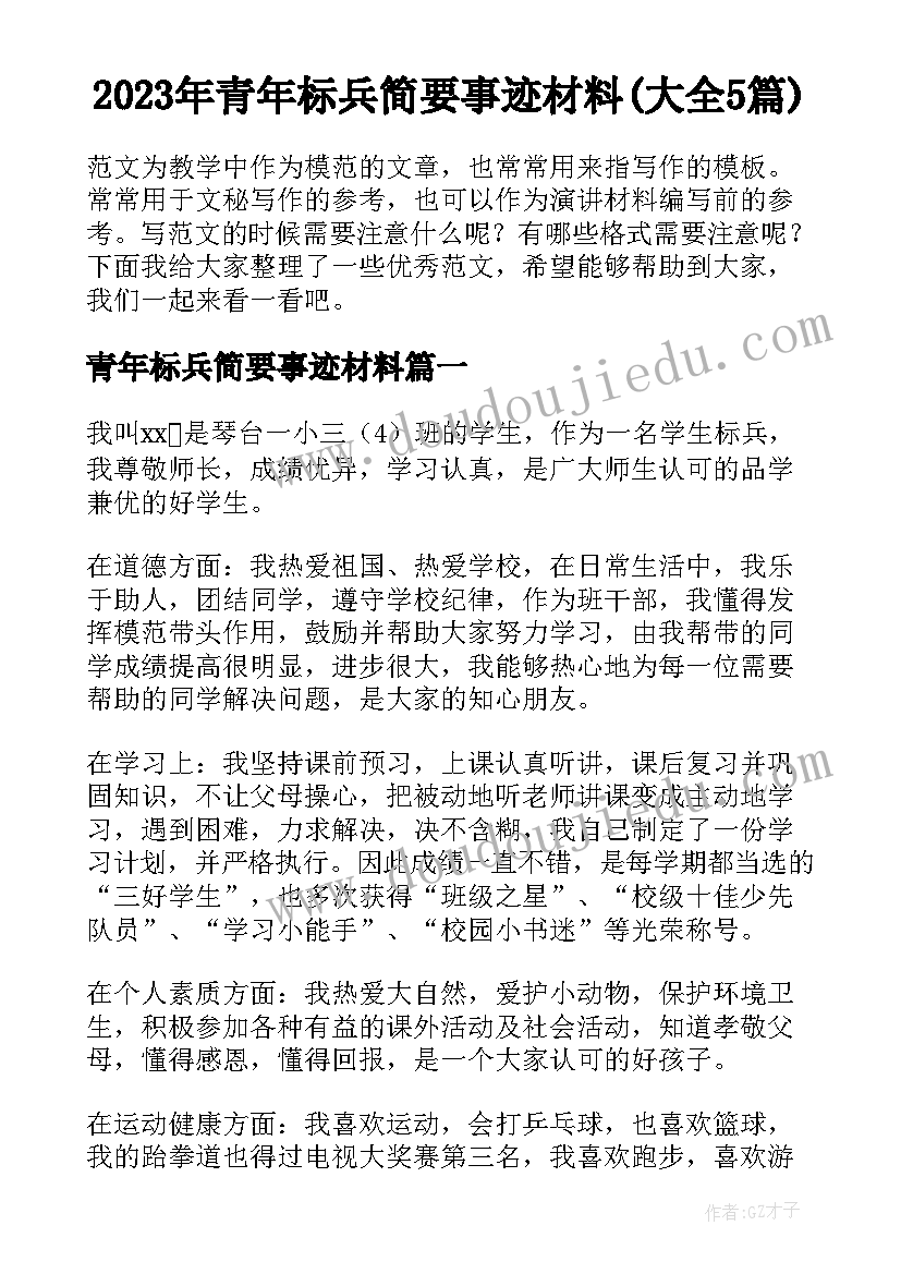 2023年青年标兵简要事迹材料(大全5篇)