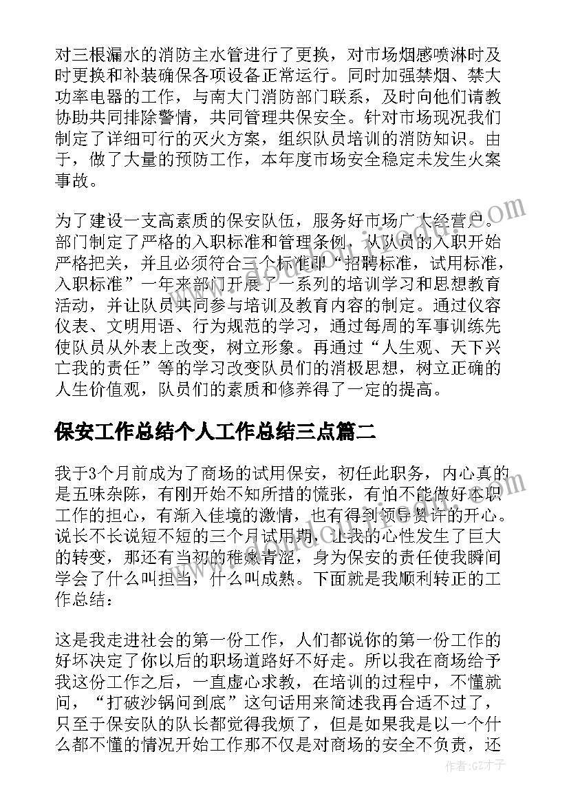 2023年保安工作总结个人工作总结三点 保安个人工作总结(优质8篇)