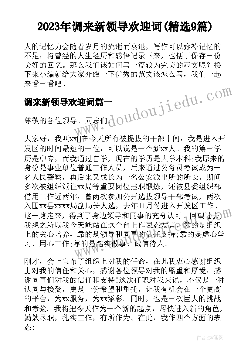 2023年调来新领导欢迎词(精选9篇)