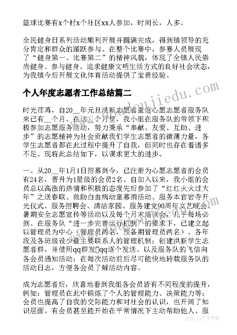 2023年个人年度志愿者工作总结(精选5篇)