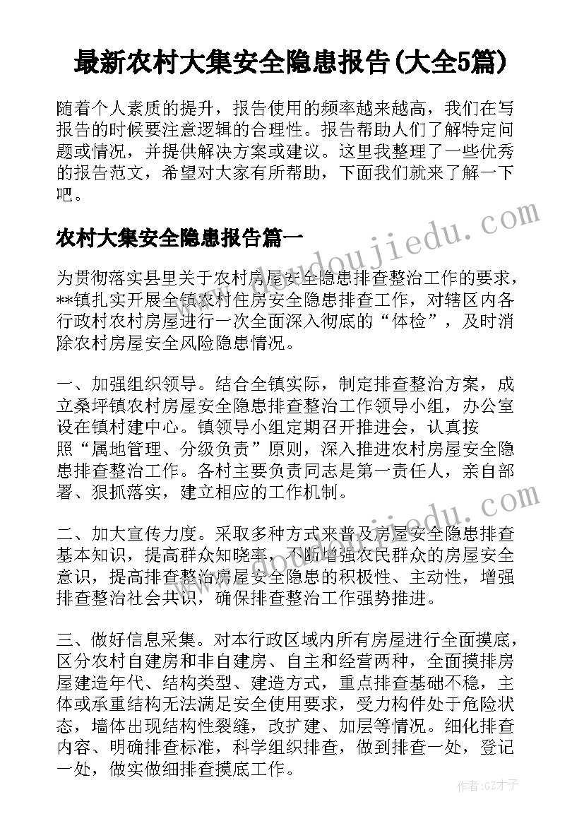 最新农村大集安全隐患报告(大全5篇)