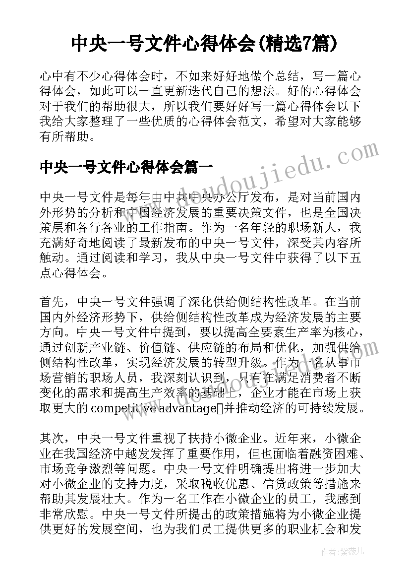 中央一号文件心得体会(精选7篇)