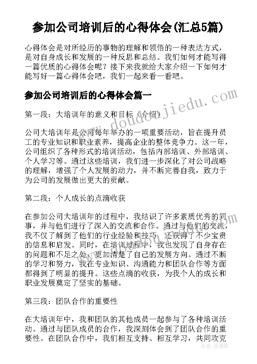 参加公司培训后的心得体会(汇总5篇)