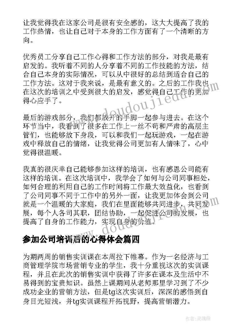 参加公司培训后的心得体会(汇总5篇)