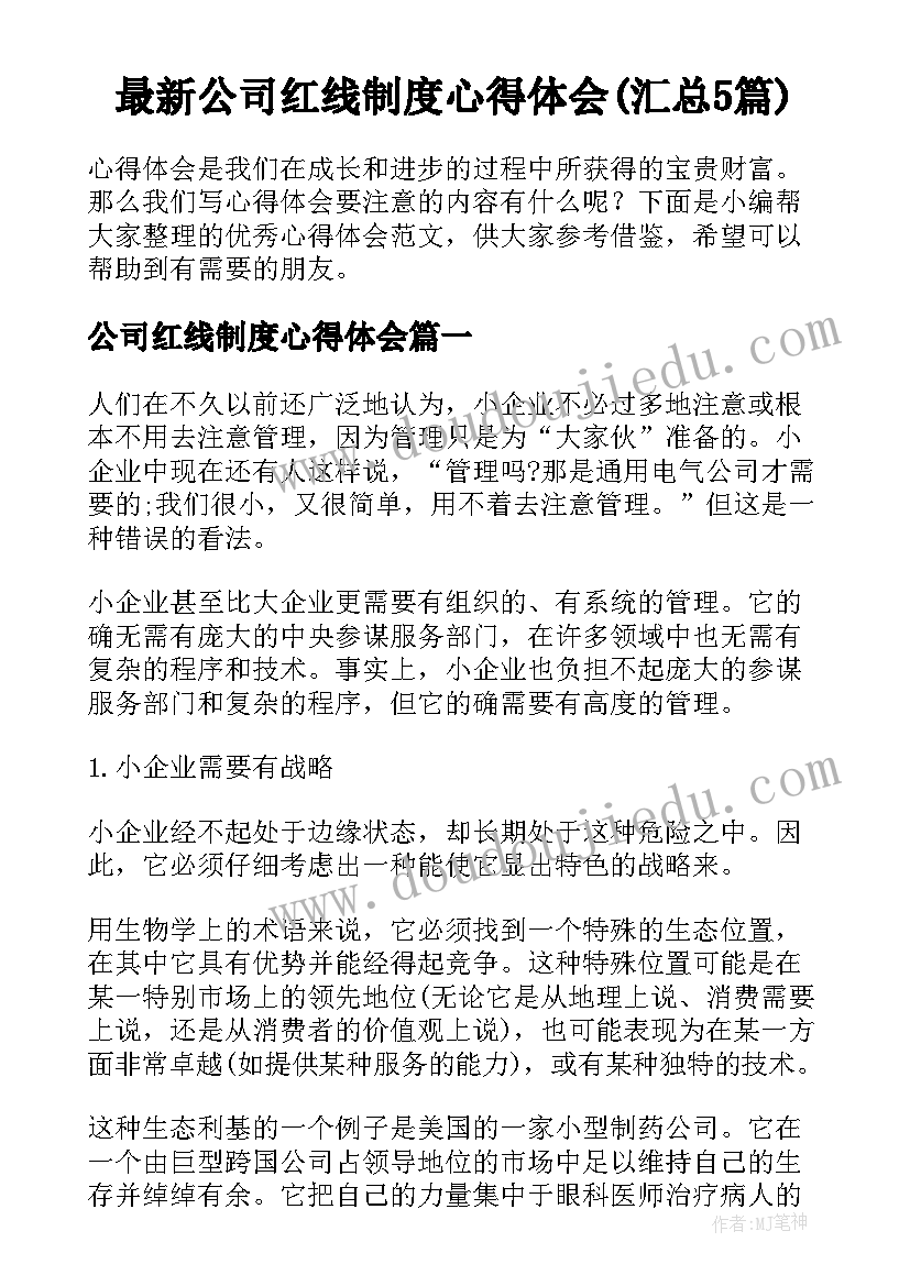 最新公司红线制度心得体会(汇总5篇)