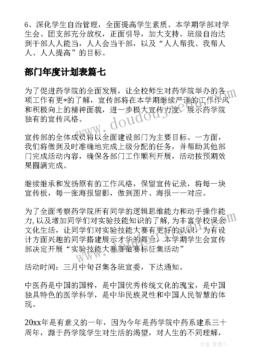 2023年部门年度计划表(优秀8篇)