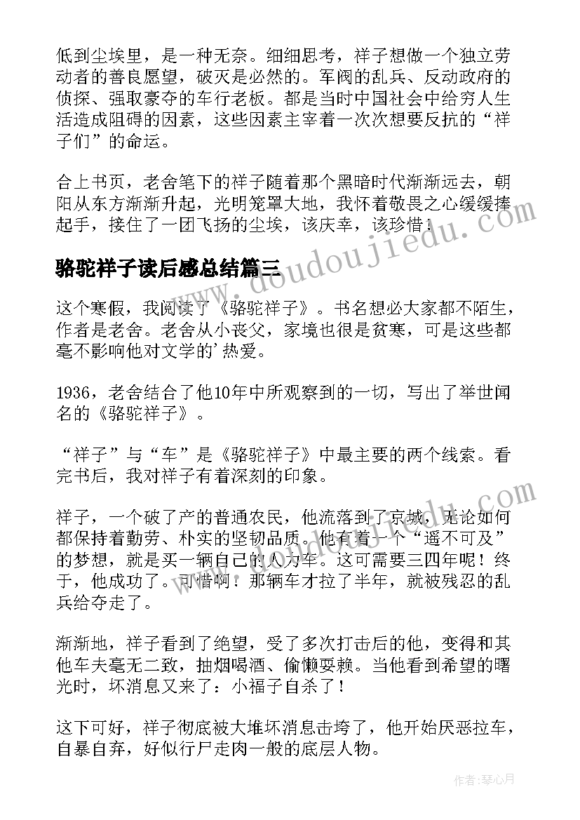 2023年骆驼祥子读后感总结(通用5篇)