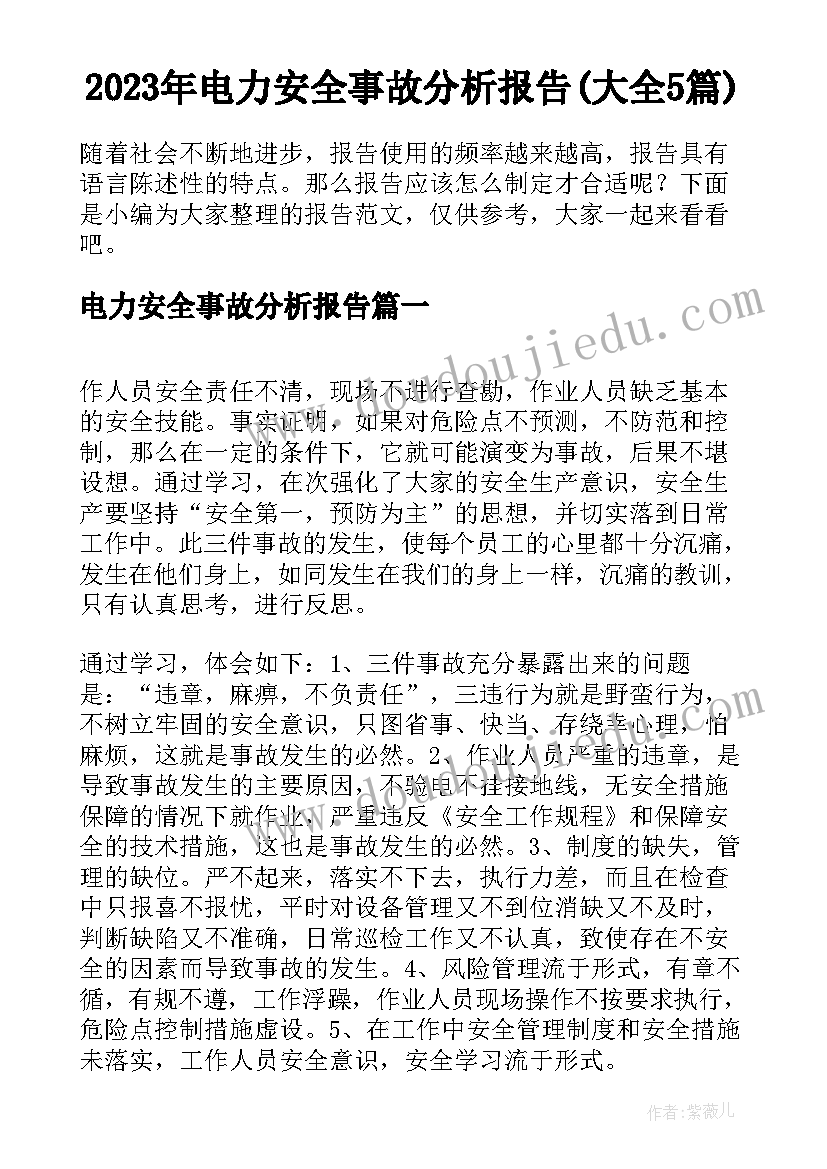 2023年电力安全事故分析报告(大全5篇)