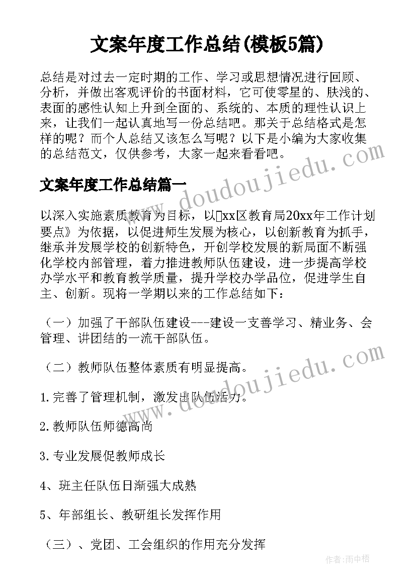 文案年度工作总结(模板5篇)