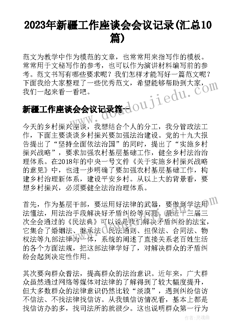 2023年新疆工作座谈会会议记录(汇总10篇)