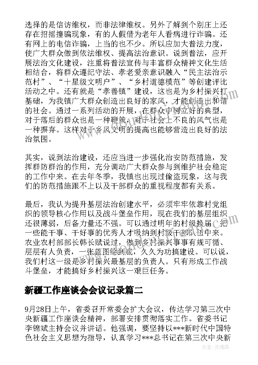 2023年新疆工作座谈会会议记录(汇总10篇)