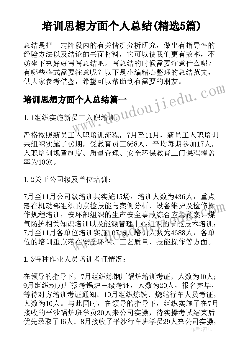 培训思想方面个人总结(精选5篇)