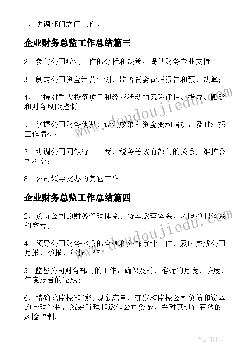 2023年企业财务总监工作总结(优秀5篇)