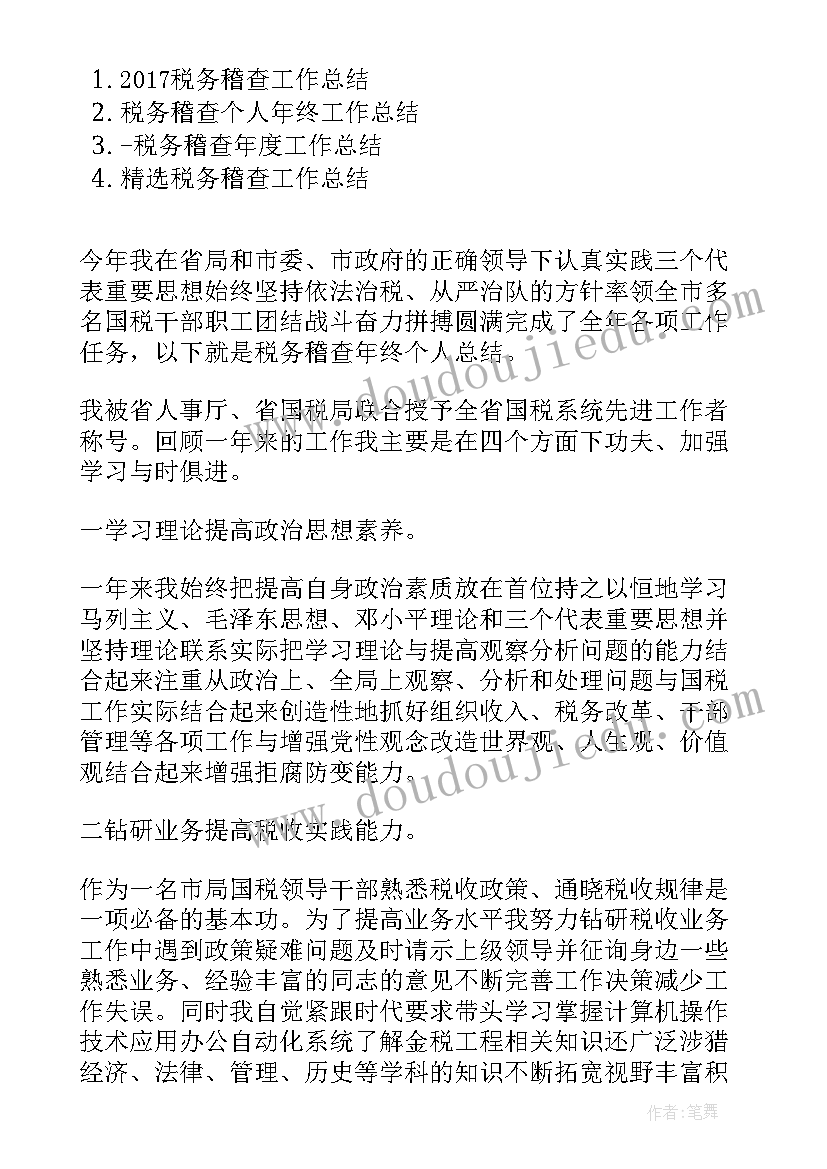 税务稽查局个人工作总结 税务稽查年终工作总结(模板5篇)