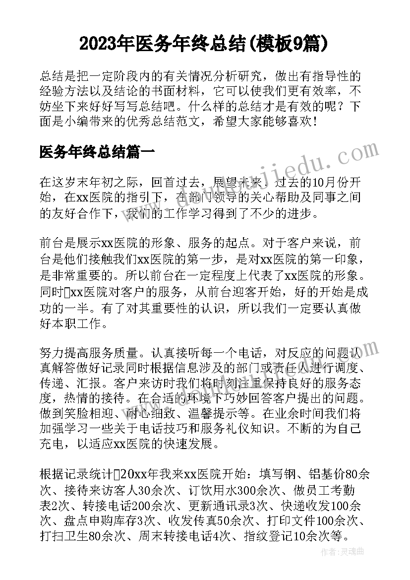 2023年医务年终总结(模板9篇)