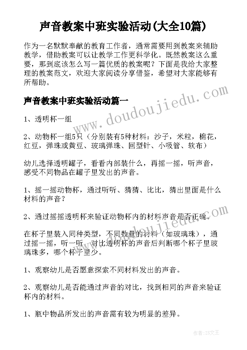 声音教案中班实验活动(大全10篇)