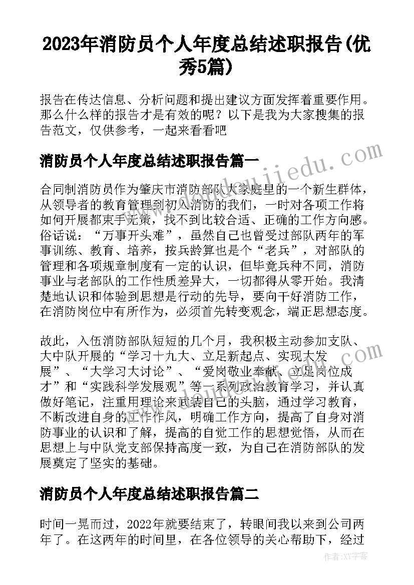 2023年消防员个人年度总结述职报告(优秀5篇)