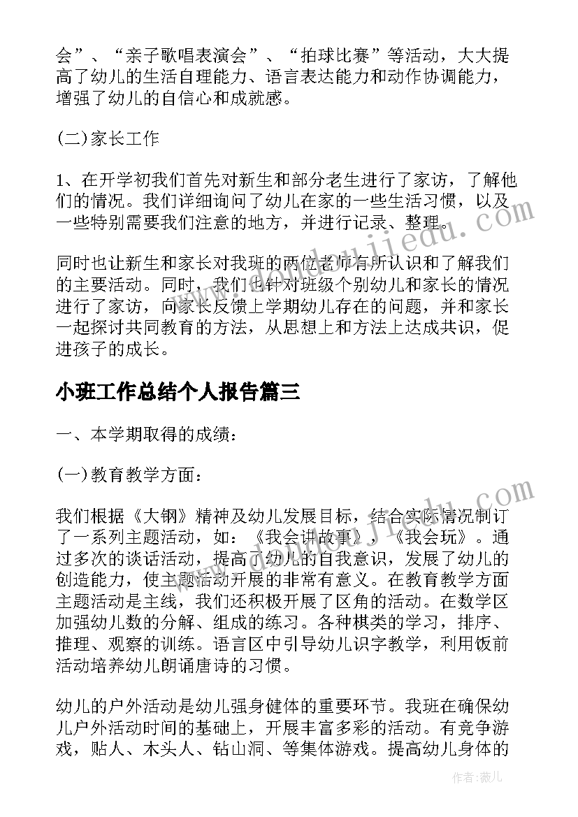 2023年小班工作总结个人报告(模板5篇)