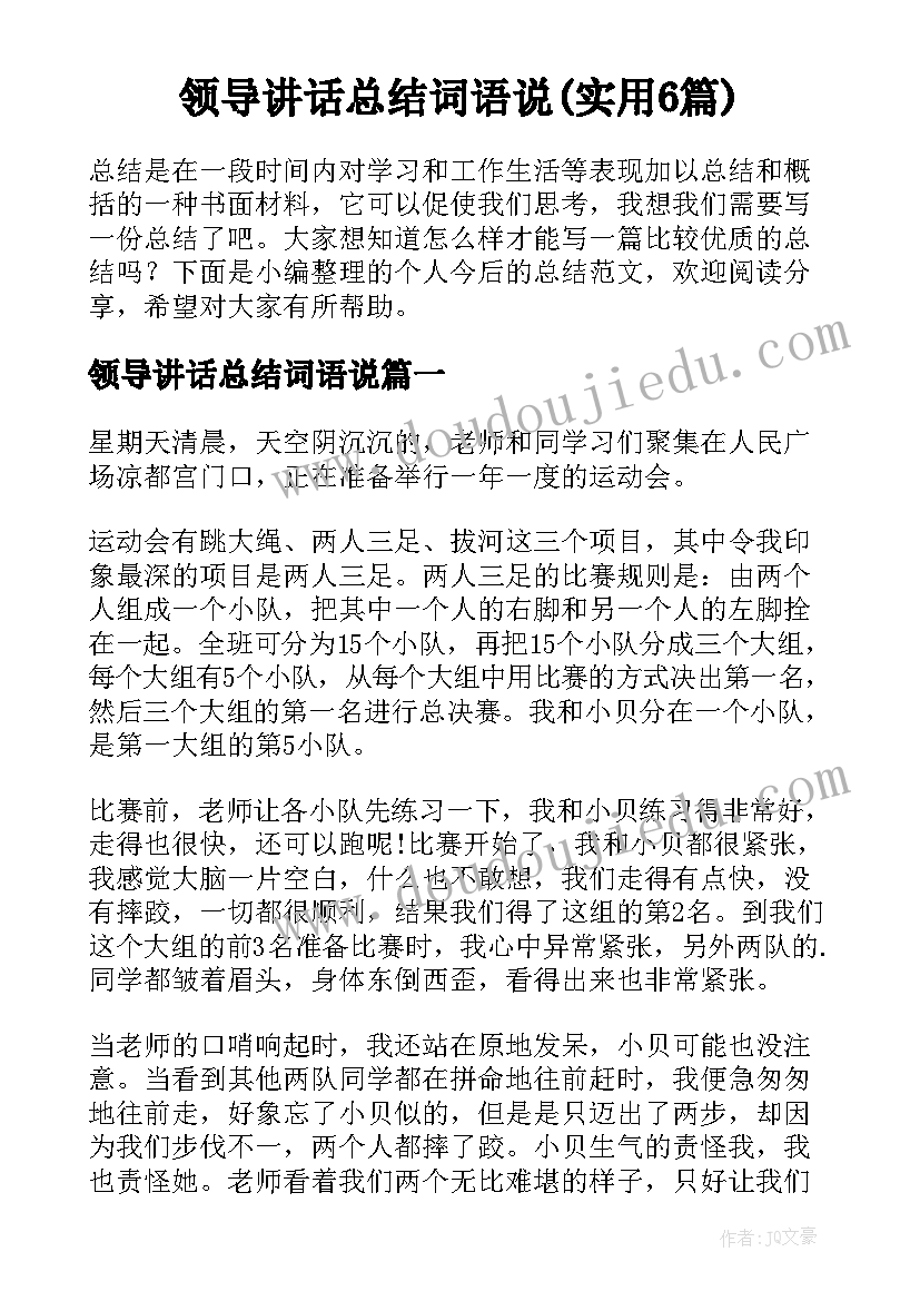 领导讲话总结词语说(实用6篇)