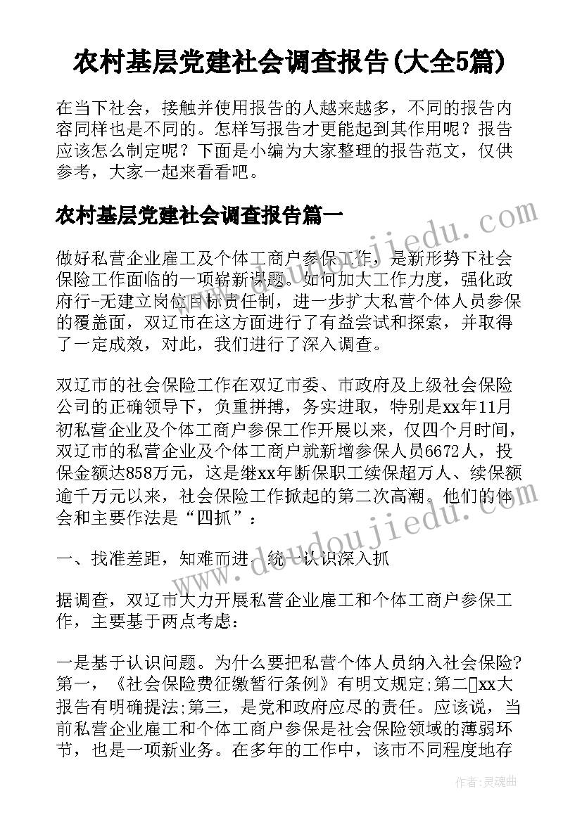 农村基层党建社会调查报告(大全5篇)