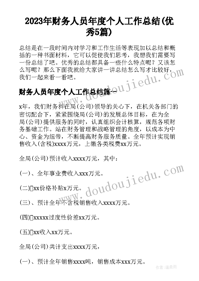 2023年财务人员年度个人工作总结(优秀5篇)