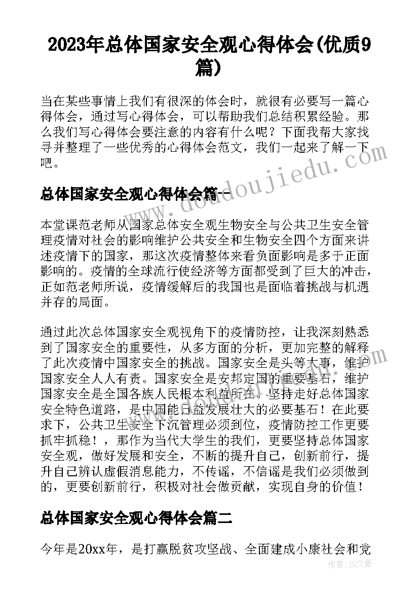 2023年总体国家安全观心得体会(优质9篇)