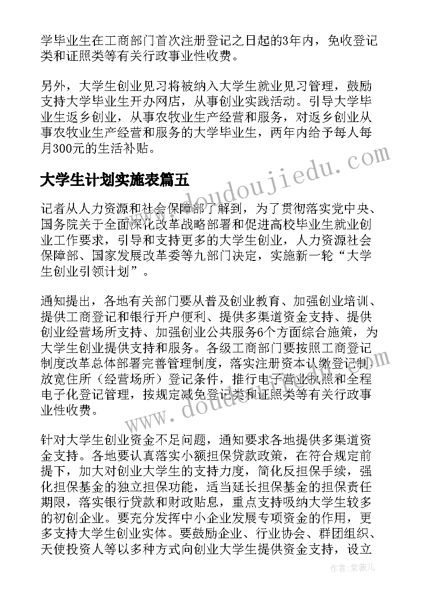 2023年大学生计划实施表 西安市大学生创业引领计划实施方案(优秀5篇)