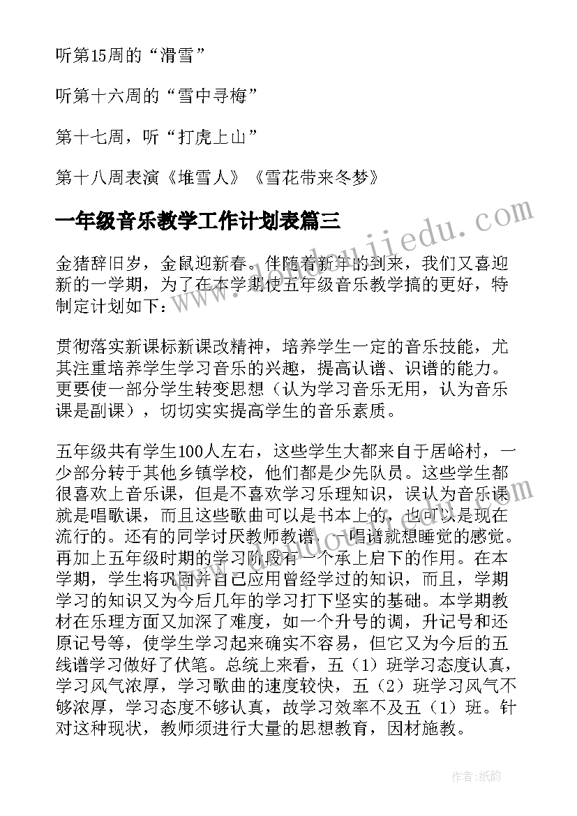 一年级音乐教学工作计划表 五年级音乐教学工作计划(通用5篇)