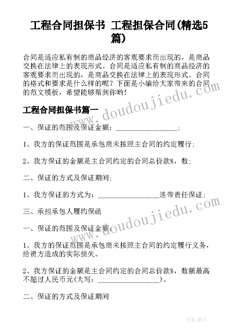 工程合同担保书 工程担保合同(精选5篇)