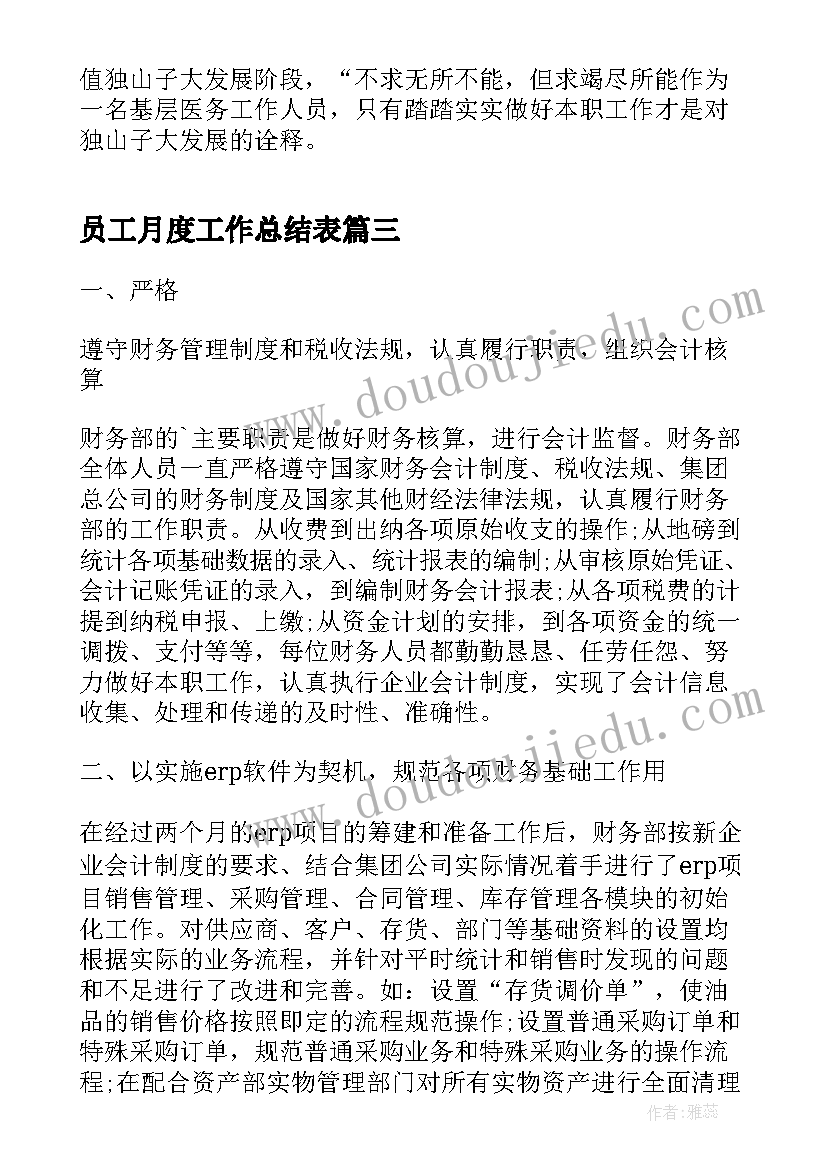 最新员工月度工作总结表 企业相关员工的月度工作总结(优秀5篇)