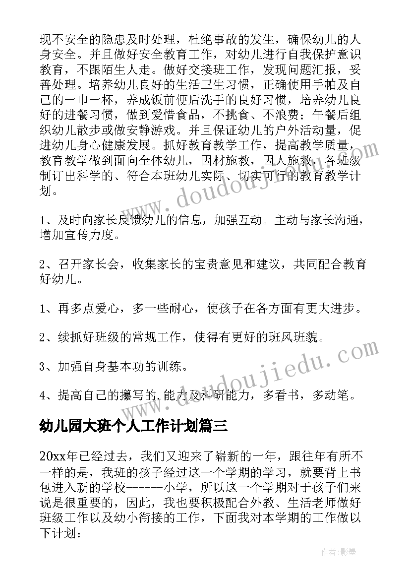 最新幼儿园大班个人工作计划 幼儿园个人的年度工作计划(汇总5篇)