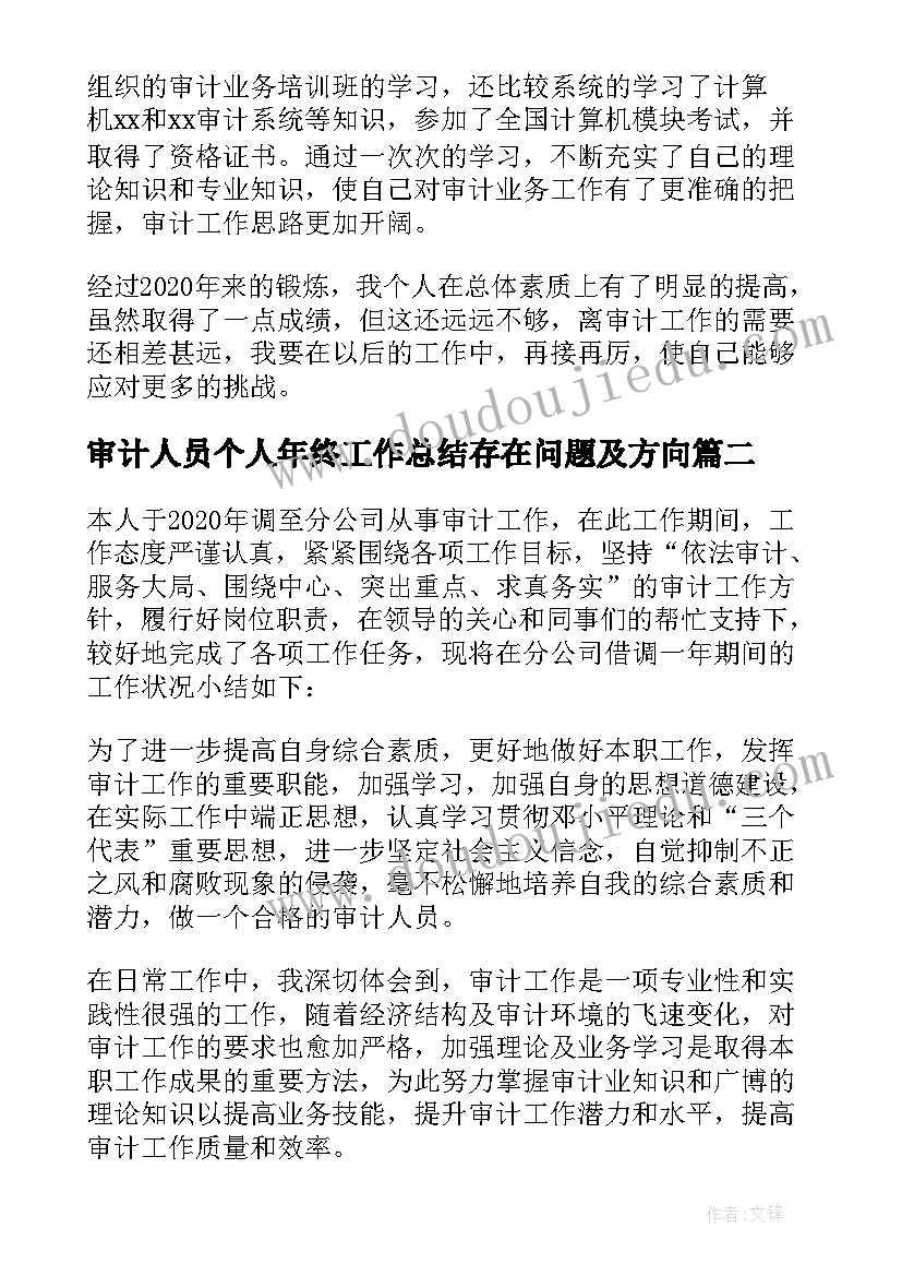 审计人员个人年终工作总结存在问题及方向(大全5篇)