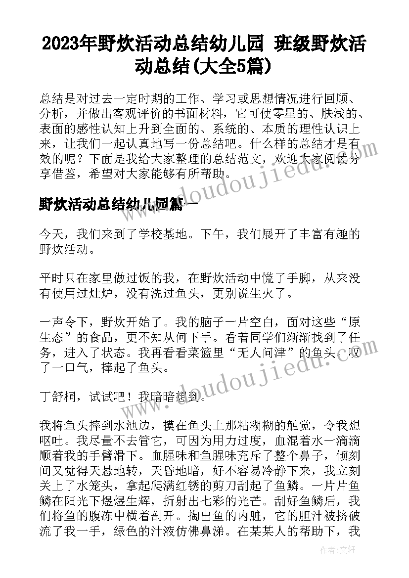 2023年野炊活动总结幼儿园 班级野炊活动总结(大全5篇)