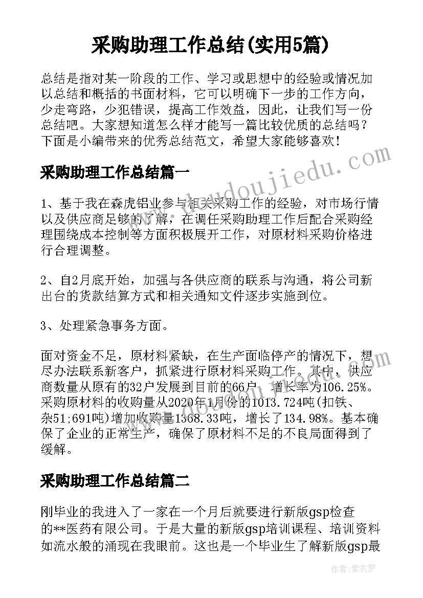 采购助理工作总结(实用5篇)