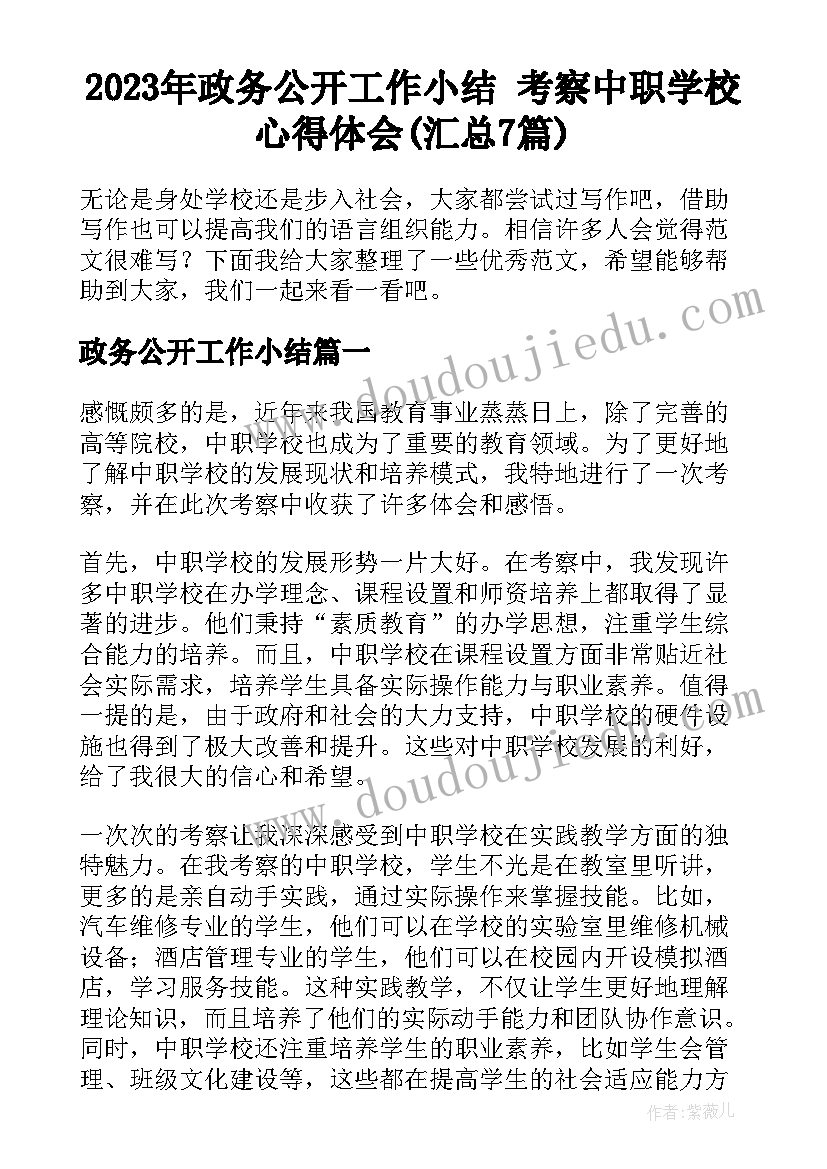 2023年政务公开工作小结 考察中职学校心得体会(汇总7篇)