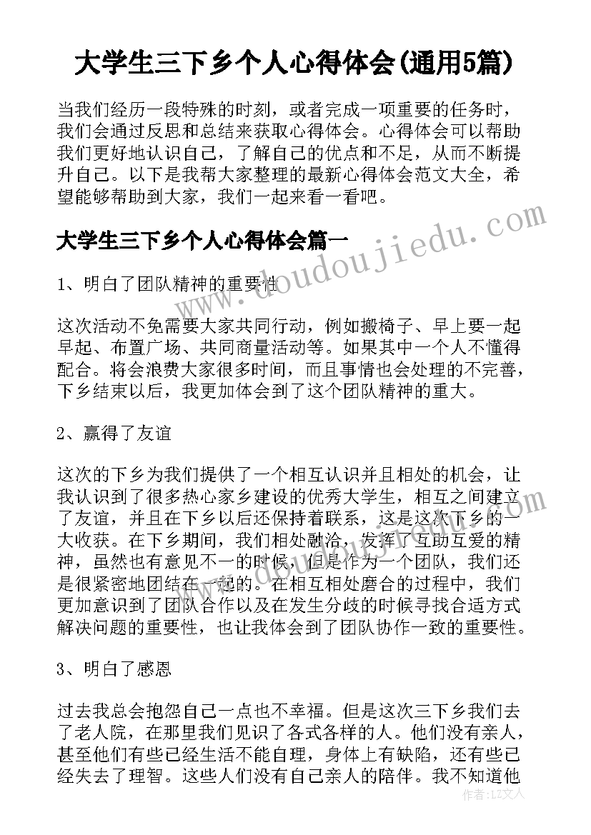 大学生三下乡个人心得体会(通用5篇)