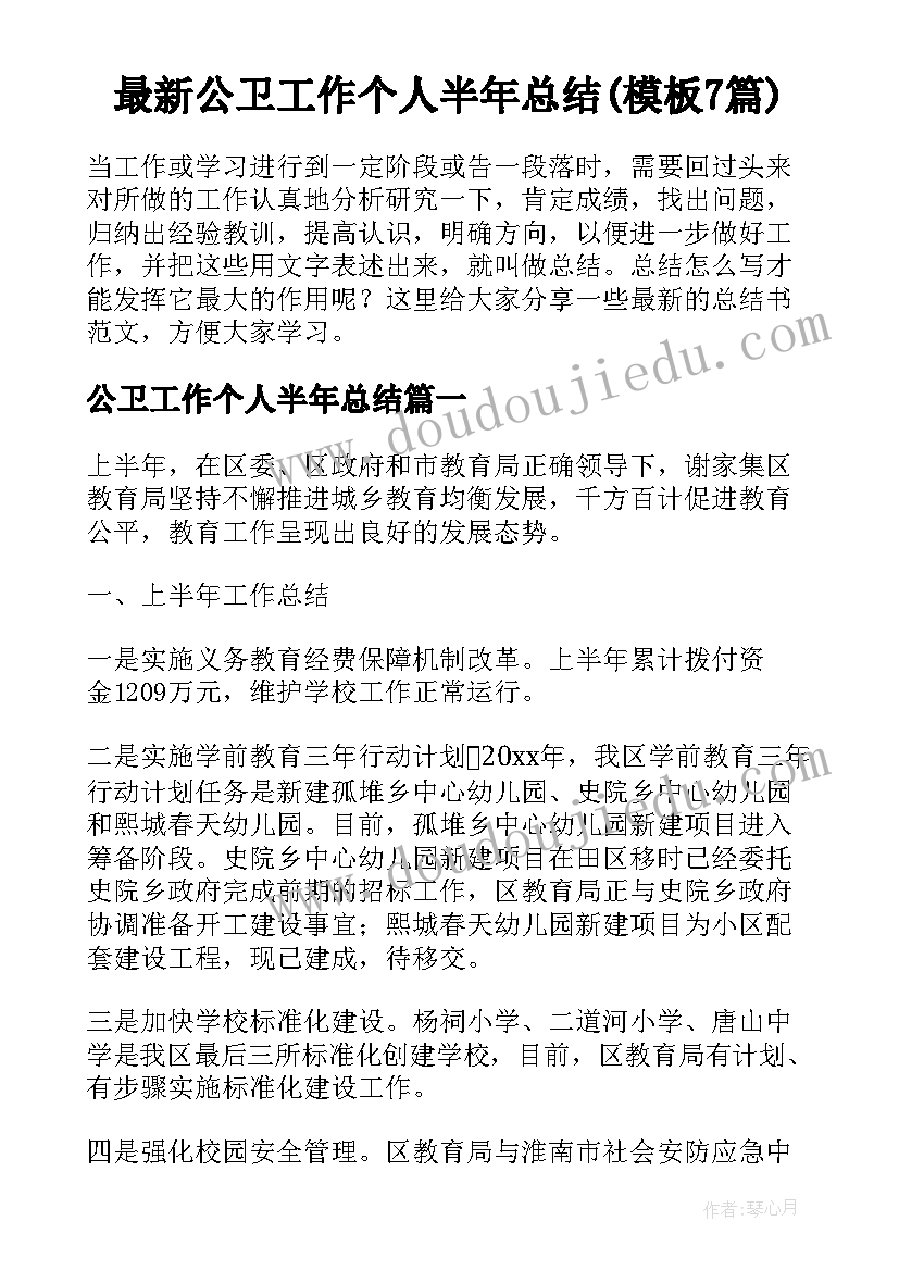 最新公卫工作个人半年总结(模板7篇)