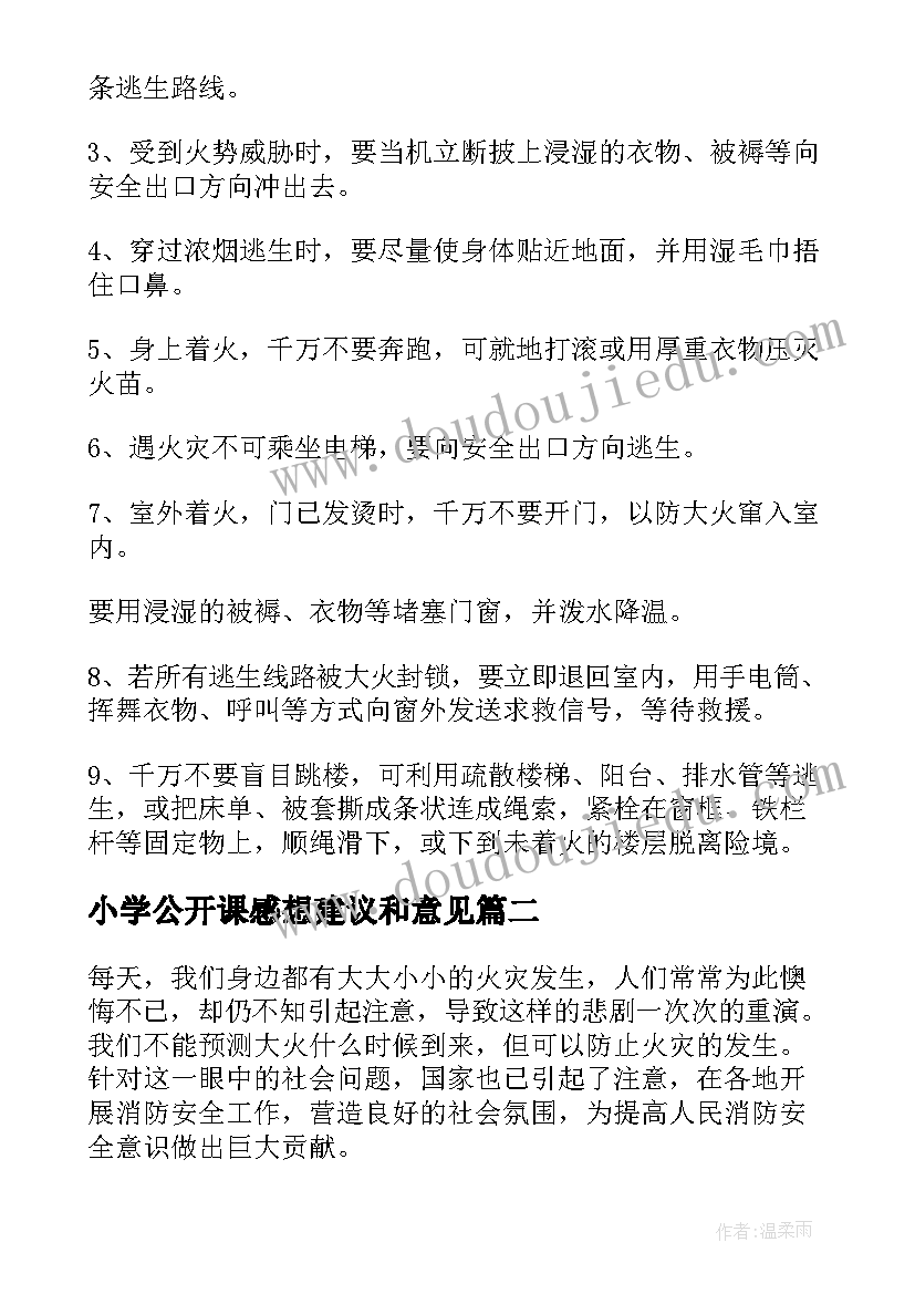 小学公开课感想建议和意见(模板5篇)