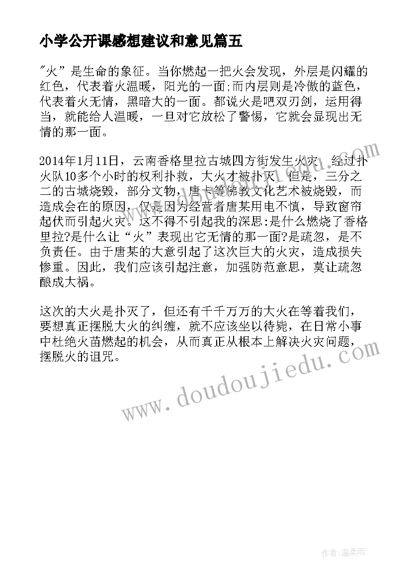 小学公开课感想建议和意见(模板5篇)