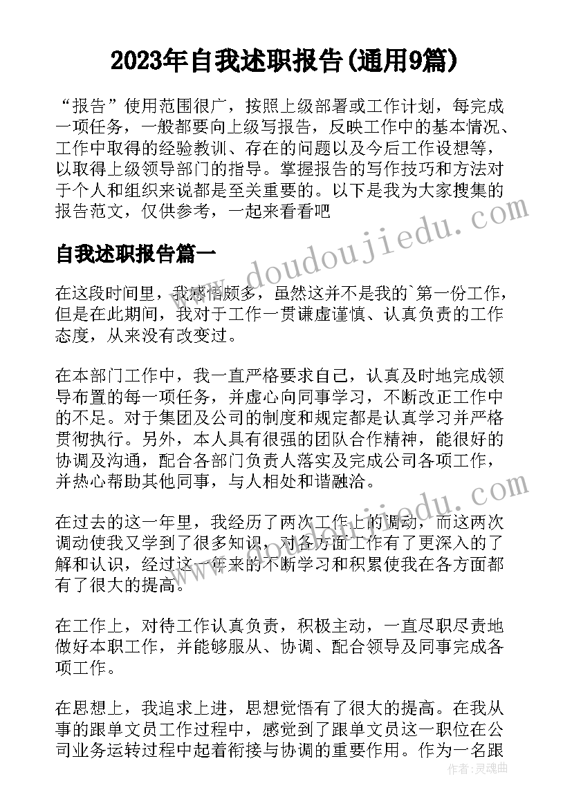 2023年自我述职报告(通用9篇)