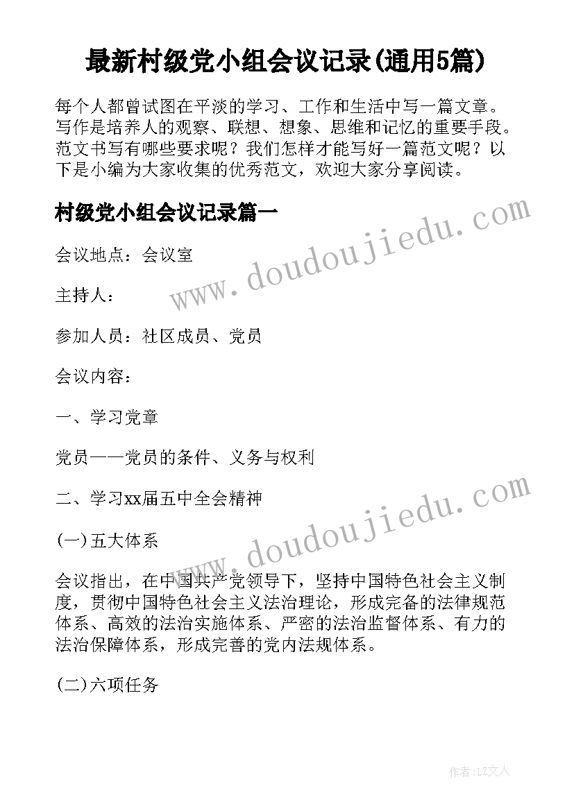 最新村级党小组会议记录(通用5篇)