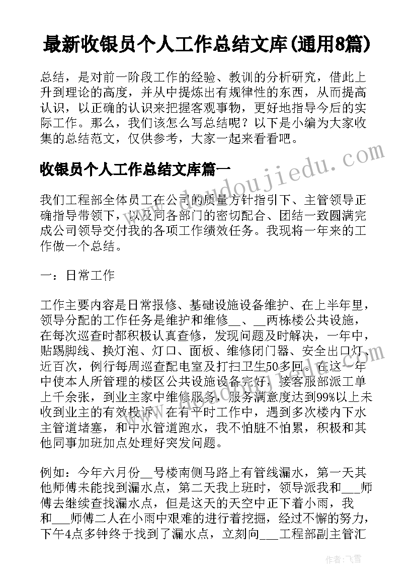 最新收银员个人工作总结文库(通用8篇)