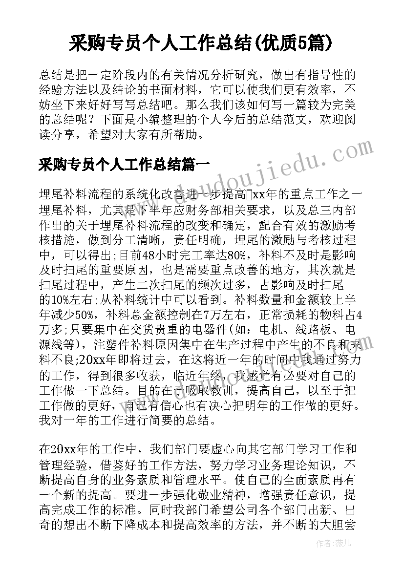 采购专员个人工作总结(优质5篇)